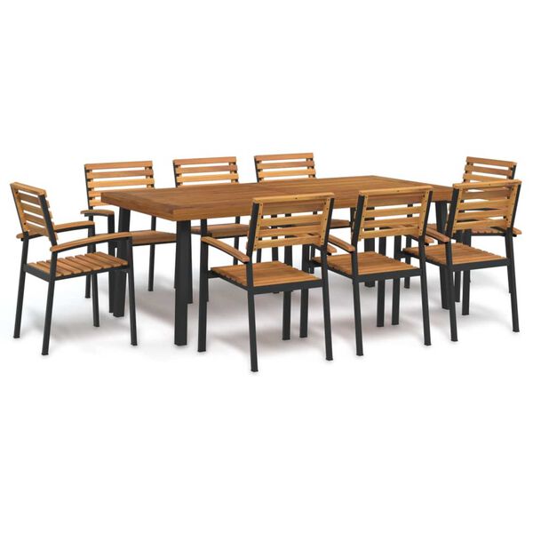vidaXL Ensemble &agrave; manger de jardin 9 pcs bois d'acacia solide et m&eacute;tal