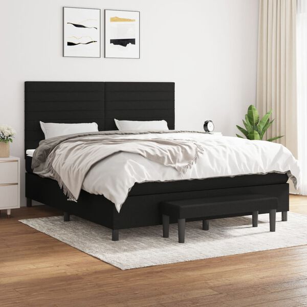 vidaXL Sommier &agrave; lattes de lit avec matelas Noir 160x200 cm Tissu