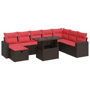 vidaXL Salon de jardin avec coussins 9 pcs marron r&eacute;sine tress&eacute;e acacia