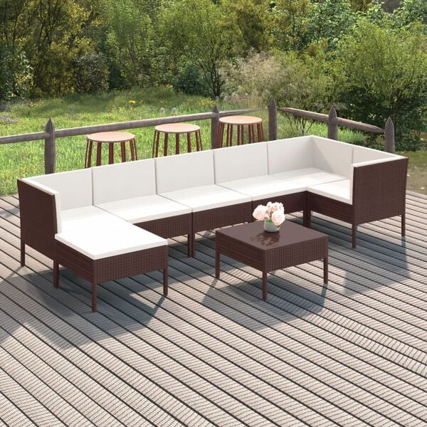 vidaXL Salon de jardin 8 pcs avec coussins r&eacute;sine tress&eacute;e marron