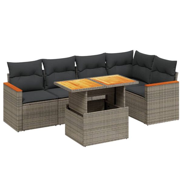 vidaXL Salon de jardin 6 pcs avec coussins gris résine tressée