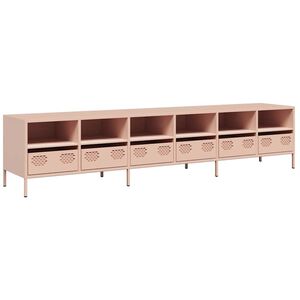 vidaXL Meuble TV rose 202x39x43,5 cm acier lamin&eacute; &agrave; froid