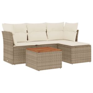 vidaXL Salon de jardin avec coussins 5 pcs beige r&eacute;sine tress&eacute;e