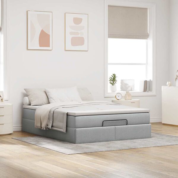 VidaXL Cadre de lit ottoman et matelas gris clair 140x200 cm tissu
