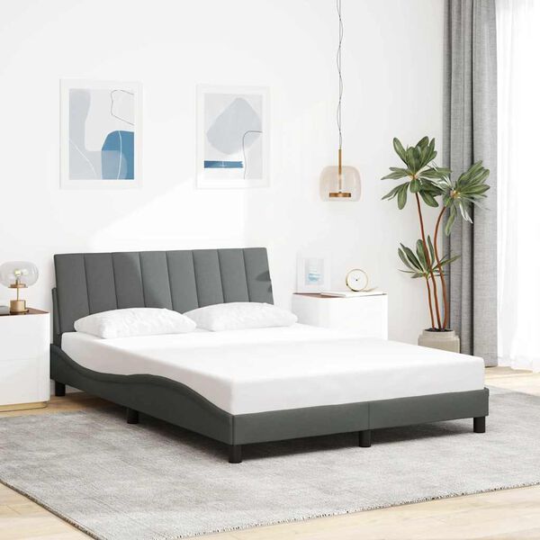 vidaXL Cadre de lit sans matelas Hanko gris fonc&eacute; 140x190 cm tissu