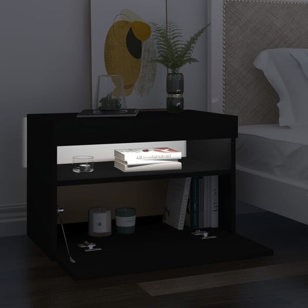 vidaXL Table de chevet avec lumières LED noir 60x35x40 cm