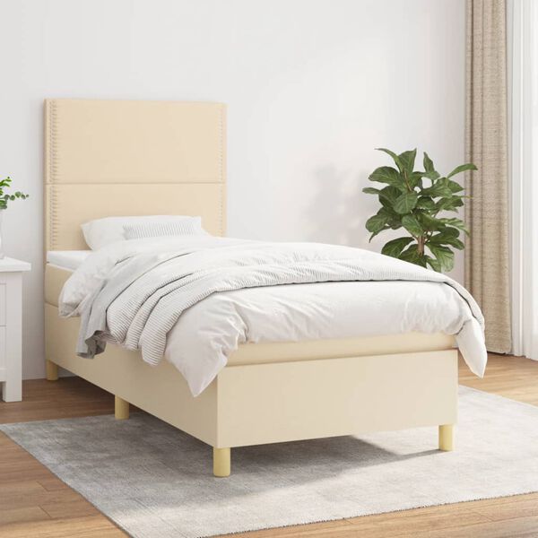 vidaXL Sommier &agrave; lattes de lit et matelas Cr&egrave;me 90x190 cm Tissu