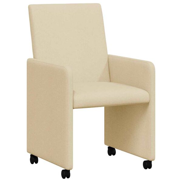 vidaXL Chaises de Salle &agrave; Manger avec Roues 2 pcs Cr&egrave;me tissu