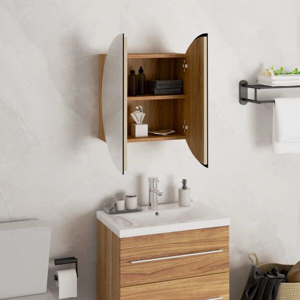 vidaXL Armoire de salle de bain miroir rond et LED Chêne 40x40x17,5 cm