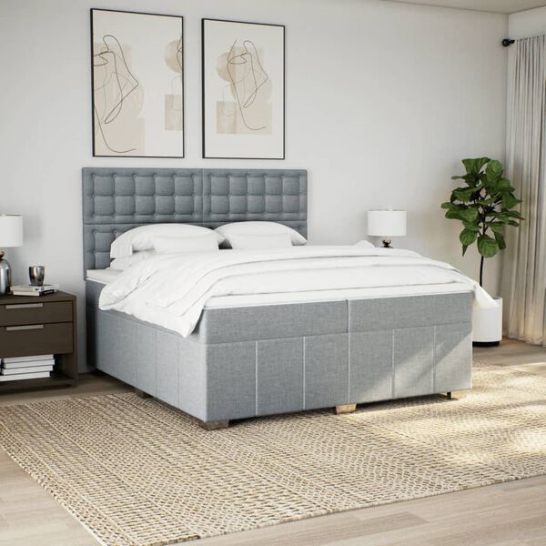 vidaXL Sommier &agrave; lattes de lit avec matelas Gris clair 200x200cm Tissu
