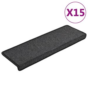 vidaXL Tapis d'escalier 15 pi&egrave;ces 65 x 21 x 4 cm Anthracite Bordure rectangulaire