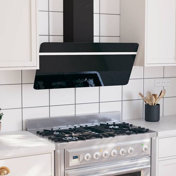 vidaXL Hotte murale 90 cm Acier et verre tremp&eacute; Noir