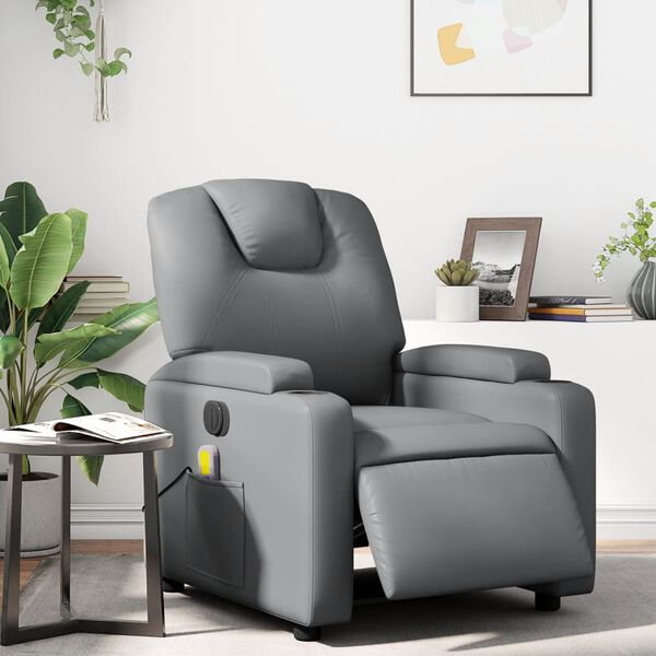 vidaXL Fauteuil de massage inclinable &eacute;lectrique gris similicuir
