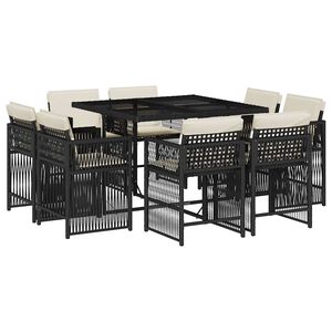vidaXL Ensemble &agrave; manger de jardin 9pcs coussins noir r&eacute;sine tress&eacute;e