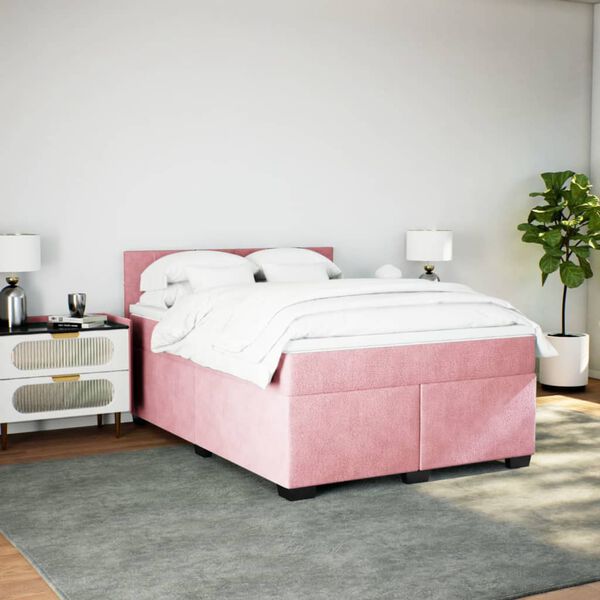 vidaXL Sommier &agrave; lattes de lit avec matelas Rose 140x190 cm Velours