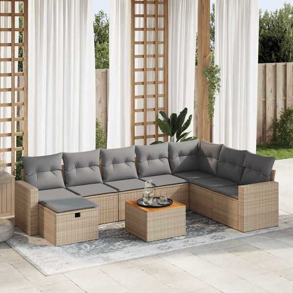 vidaXL Salon de jardin avec coussins 9 pcs beige r&eacute;sine tress&eacute;e