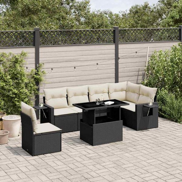 vidaXL Salon de jardin 7 pcs avec coussins noir r&eacute;sine tress&eacute;e
