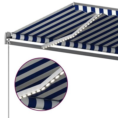 vidaXL Auvent automatique capteur de vent/LED 400x300 cm Bleu et blanc