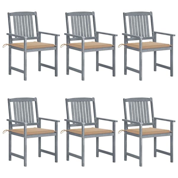 vidaXL Chaises de jardin et coussins lot de 6 Bois acacia massif Gris