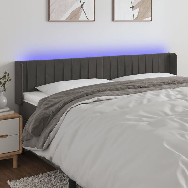 vidaXL T&ecirc;te de lit &agrave; LED Gris fonc&eacute; 183x16x78/88 cm Velours
