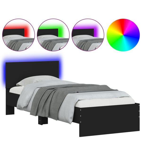 vidaXL Cadre de lit sans matelas avec lumi&egrave;res LED noir 75x190 cm