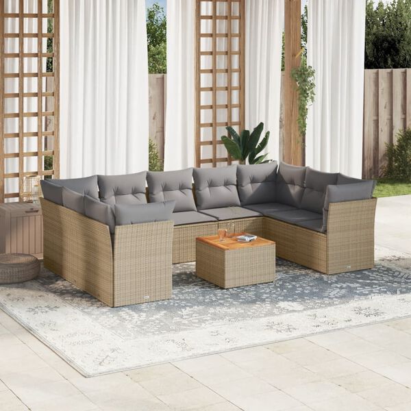 vidaXL Salon de jardin et coussins 10 pcs m&eacute;lange beige r&eacute;sine tress&eacute;e