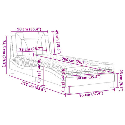 vidaXL Lit avec matelas cappuccino 90x200 cm similicuir