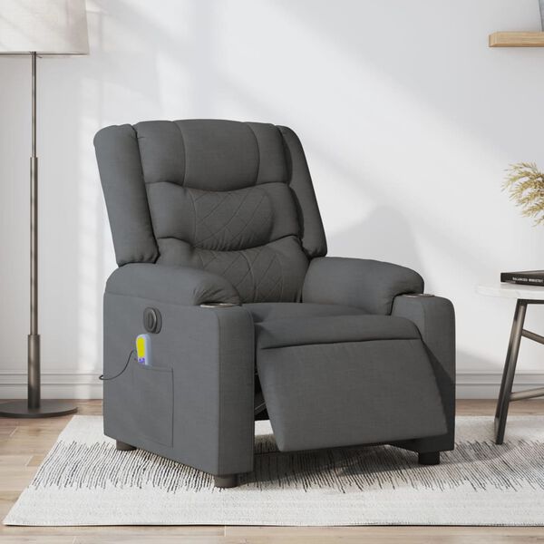 vidaXL Fauteuil inclinable de massage électrique gris foncé tissu