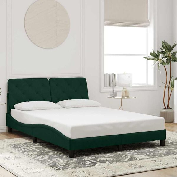 vidaXL Cadre de lit avec LED sans matelas vert fonc&eacute; 140x190 cm velours