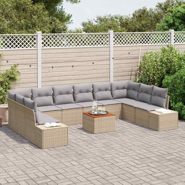 vidaXL Ensemble de canap&eacute; de jardin 11 pcs Beige polyrotin