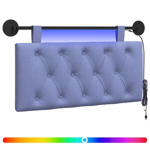 vidaXL T&ecirc;te de lit suspendue Avec lumi&egrave;re LED Bleu denim Tissu