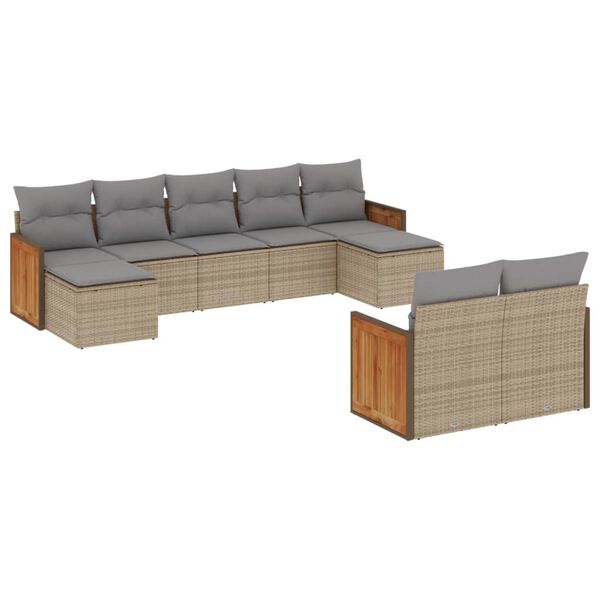 vidaXL Salon de jardin avec coussins 9 pcs beige r&eacute;sine tress&eacute;e