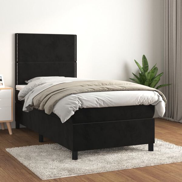 vidaXL Sommier &agrave; lattes de lit avec matelas Noir 90x190 cm Velours