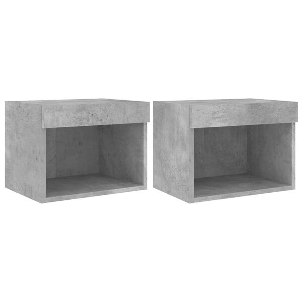 vidaXL Tables de chevet murales avec lumi&egrave;res LED 2 pcs gris b&eacute;ton