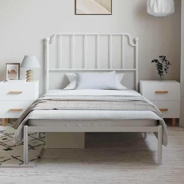 vidaXL Cadre de lit m&eacute;tal sans matelas et t&ecirc;te de lit blanc 100x190 cm