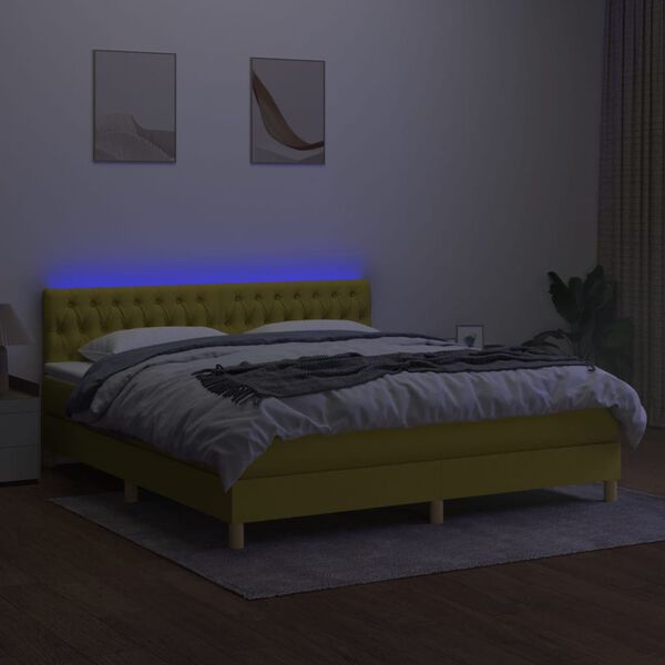 vidaXL Sommier &agrave; lattes de lit avec matelas LED Vert 160x200 cm Tissu