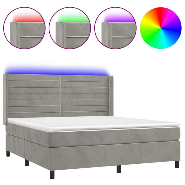 vidaXL Sommier &agrave; lattes de lit matelas et LED Gris clair 180x200 cm