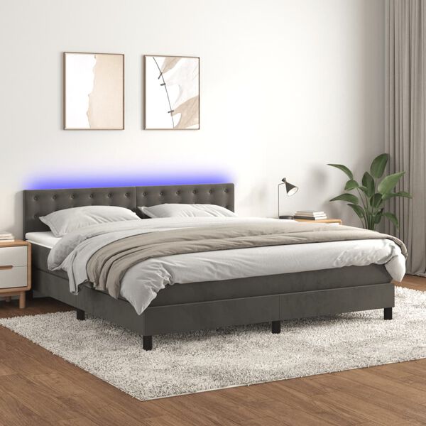 vidaXL Sommier &agrave; lattes de lit matelas et LED Gris fonc&eacute; 160x200 cm