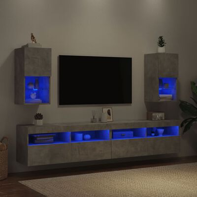 vidaXL Meubles TV avec lumières LED 2 pcs gris béton 30,5x30x60 cm