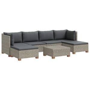 vidaXL 7 pc Ensemble de Salon en Rotin avec Coussins GENDT Gris Kubu