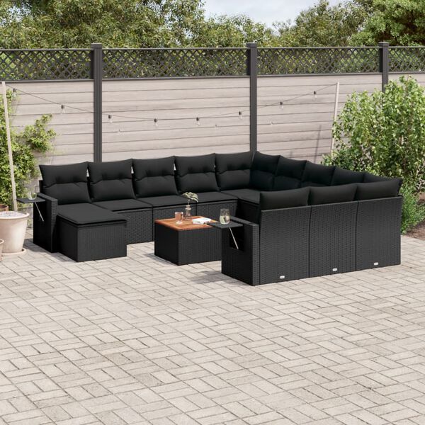 vidaXL Salon de jardin avec coussins 13 pcs noir r&eacute;sine tress&eacute;e