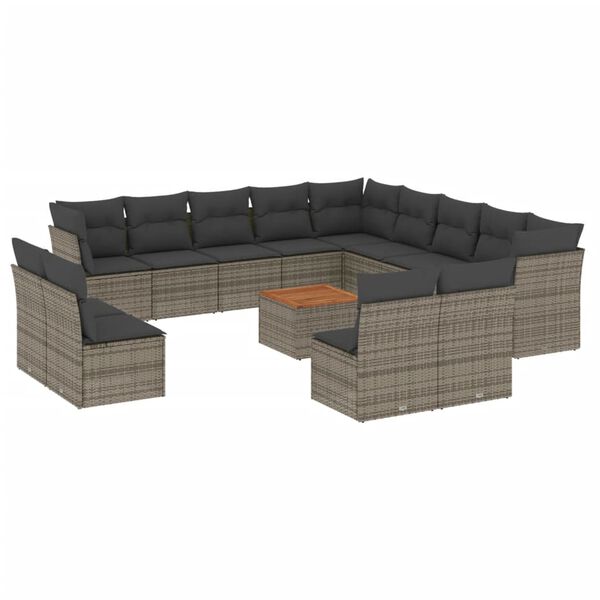 vidaXL Salon de jardin avec coussins 14 pcs gris r&eacute;sine tress&eacute;e