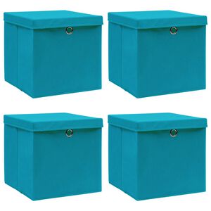 vidaXL Bo&icirc;tes de rangement et couvercles 4 pcs Bleu 32x32x32 cm Tissu
