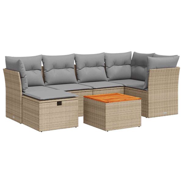 vidaXL Salon de jardin avec coussins 7 pcs beige r&eacute;sine tress&eacute;e