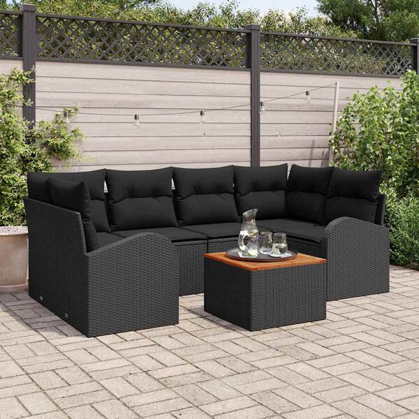 vidaXL Ensemble de canap&eacute; de jardin 7 pcs Noir Poly rotin