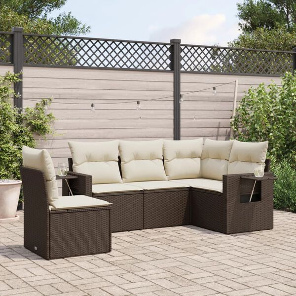 vidaXL Salon de jardin avec coussins 5 pcs marron r&eacute;sine tress&eacute;e