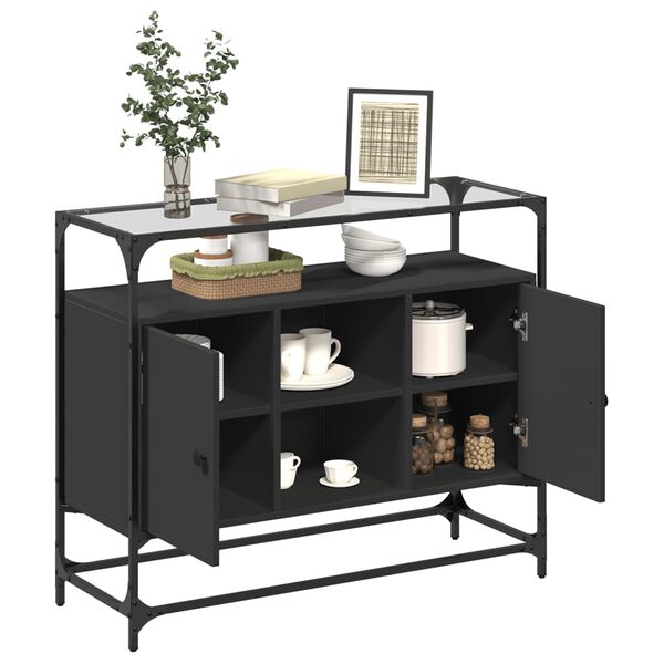 vidaXL Buffet avec dessus en verre noir 98x35x81 cm bois d'ingénierie