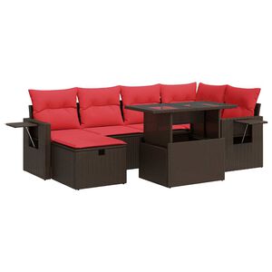 vidaXL Salon de jardin avec coussins 7 pcs marron r&eacute;sine tress&eacute;e acacia