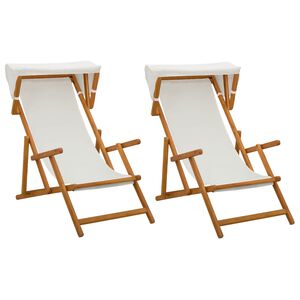 vidaXL Chaise Longue 2 pcs 3 Position Bois d'eucalyptus massif Cr&egrave;me