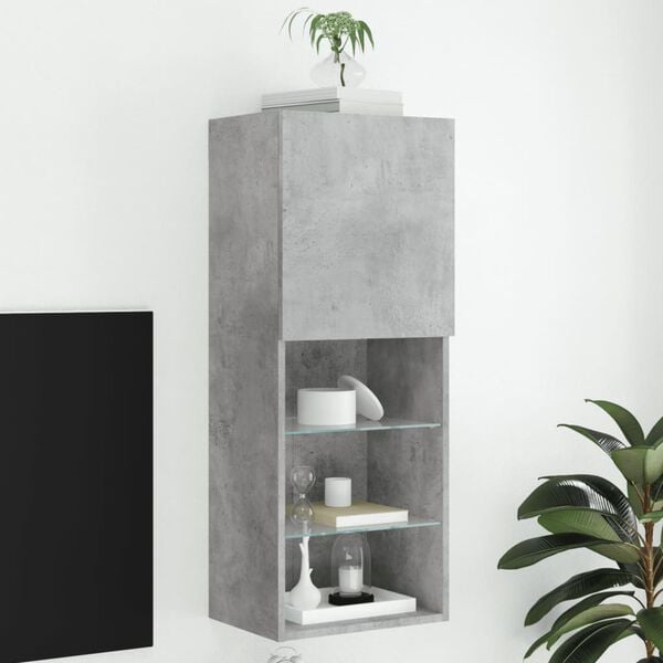 vidaXL Meuble TV avec lumi&egrave;res LED gris b&eacute;ton 40,5x30x102 cm